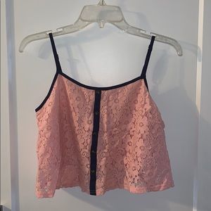 Bubble gum pink laced cropped tank top